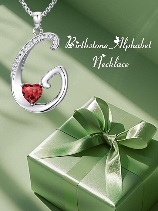 Christmas Gifts for Women Alphabet A to Z Initial Birthstone Pendant Necklaces for Women - 18k White Gold Plated Personalized Name Jewelry Valentine Mothers Day Birthday Gifts for Women Her Girlfriend