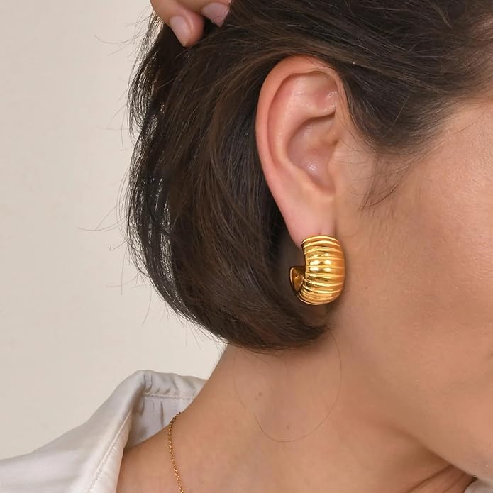8YEARS Chunky Gold Hoop Earring for Women, 18K Gold Plated Lightweight Thick Hoops, Hypoallergenic Trendy Jewelry for Gift