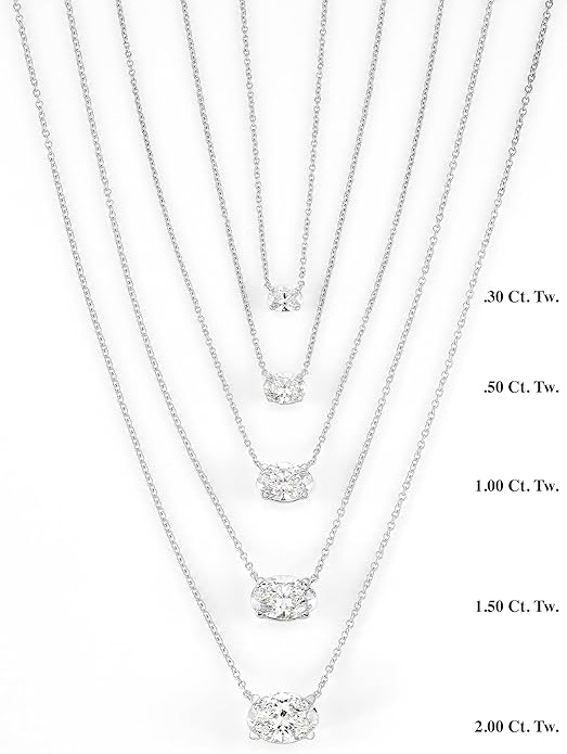 Carbon Atelier IGI Certified 1/3 to 3 Carat Oval Lab Grown Diamond Horizontal Solitaire Pendant Necklace for Women I 14k Gold Necklace (G-H, VS1-VS2, cttw) 16 to 18 Inch Long Adjustable Chain