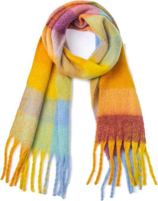 SHOHOKU Large Chunky Plaid Scarf Coloured Checked Oversized Scarf Tassel Soft Fall Winter Thick Warm Shawl Women