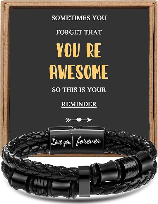 𝐆𝐢𝐟𝐭 𝐟𝐨𝐫 𝐌𝐞𝐧 Braided 𝐋𝐞𝐚𝐭𝐡𝐞𝐫 𝐁𝐫𝐚𝐜𝐞𝐥𝐞𝐭 for Men Dad Husband Boyfriend Son Grandson Brother Stainless Steel Clasp Engraved with Love You Forever Jewelry Birthday Gift 7.5 8.5 9 Inch