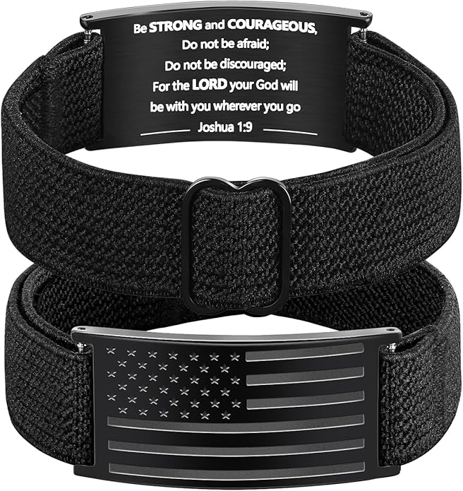 LDOWWGL Valentines Day Gifts - Patriotic American Flag Bracelet for Men - Military Adjustable Black Elastic Strap with Bible Verse - Veteran Gifts, Birthday Gift for Boys