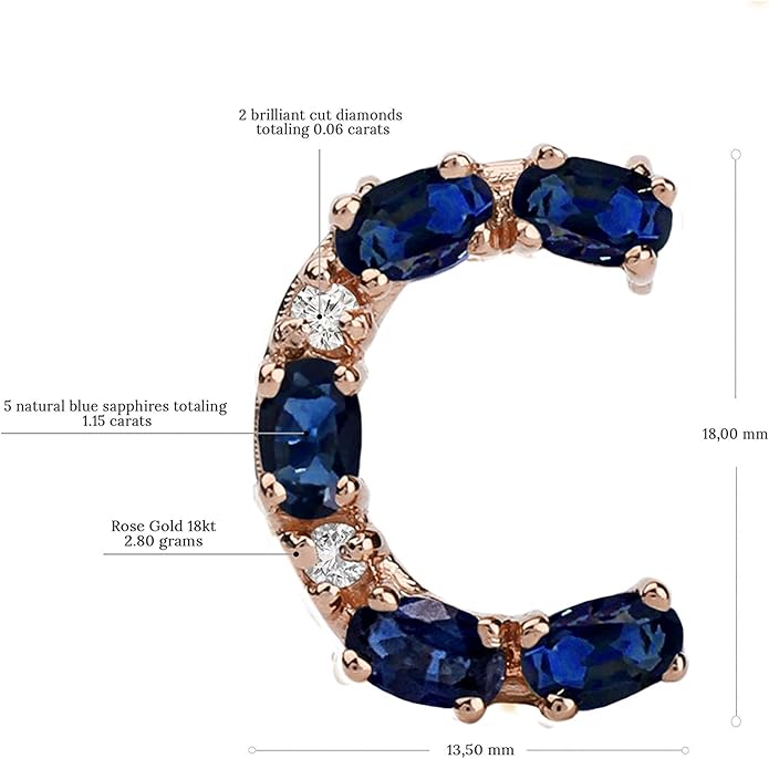 Albert Hern Blue Sapphire Initial Necklace With Diamonds & 18K Gold Chain | Irresistible Letter Pendants Jewelry | Perfect Valentine’s Day, Anniversary & Birthday Gift