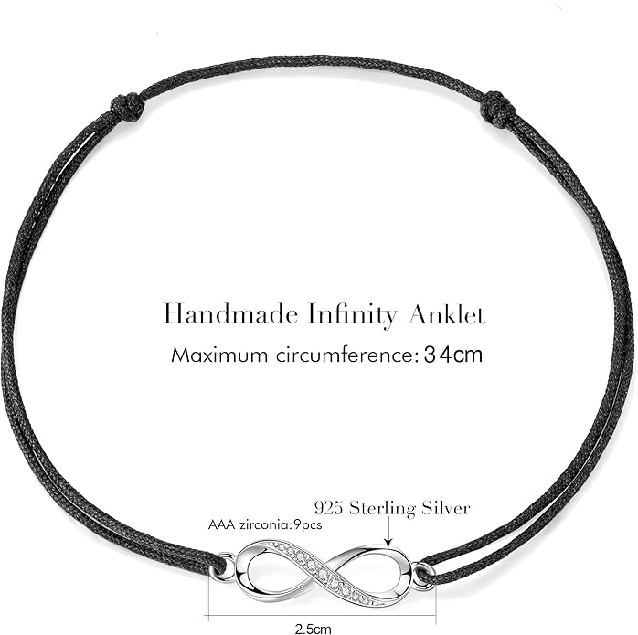 Infinity Anklet for Women Ladies ZENI Soft Skin-friendly Rope Ankle Bracelets Handmade 34cm Adjustable Love Friendship Summer Bracelet Gifts for Women