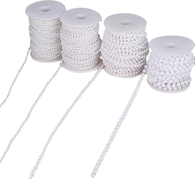 YoungJewl 4mm Crafts Faux Pearl Beads Garland Pearl Bead Roll Strand of Pearls to Decorate Floral Centerpieces Wedding Party Favor Christmas Tree(131 Feet Ivory)
