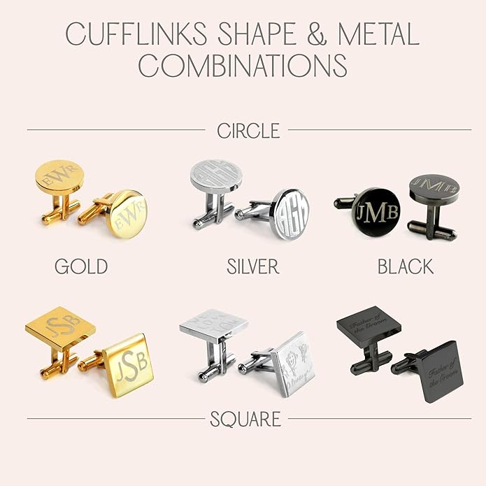 Custom Cuff Links & Personalized Tie Clip Gift Set for Men • Engraved Monogram, Date, Handwriting, Crest, Logo • Father's Day Gift for Dad • Gold, Silver, Black