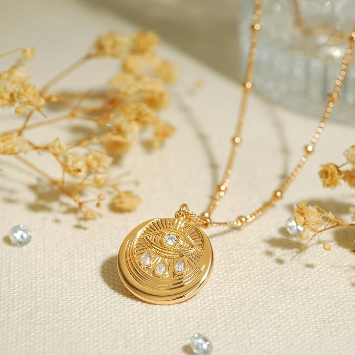 BENEIGE Gold Necklace for Women 14K Gold Plated Evil Eye Necklace Trendy Gold Pendant Necklace Jewelry For Women