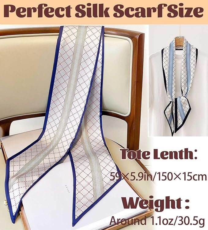 kcctoo 59" Mulberry Silk Like Head Scarf Women's Fashion Square Neck Satin Scarfs for Bag Hair Scarves Gift 59 * 5.9”