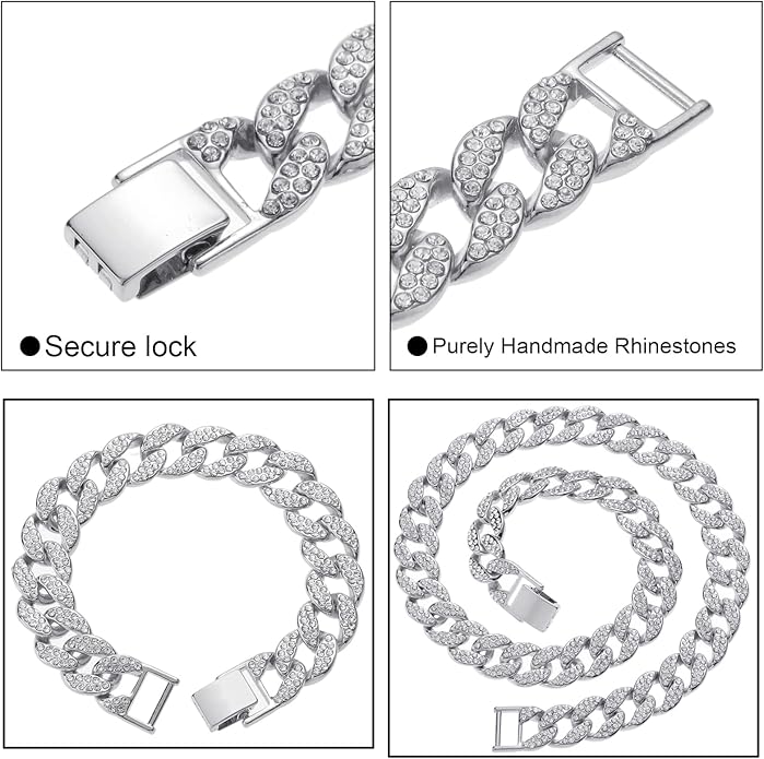 Saintda Cuban Link Chain and Bracelet Set for Men Women Iced Out Diamond Gift for Boys Hip Hop Rapper Jewelry