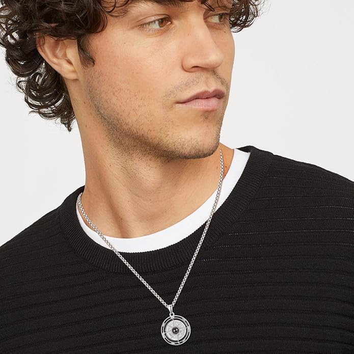 KINGWHYTE Compass Necklace for Men 925 Sterling Silver Birthday Gifts Graduation Travel Jewelry for Husband Brother with Stainless Steel Chain