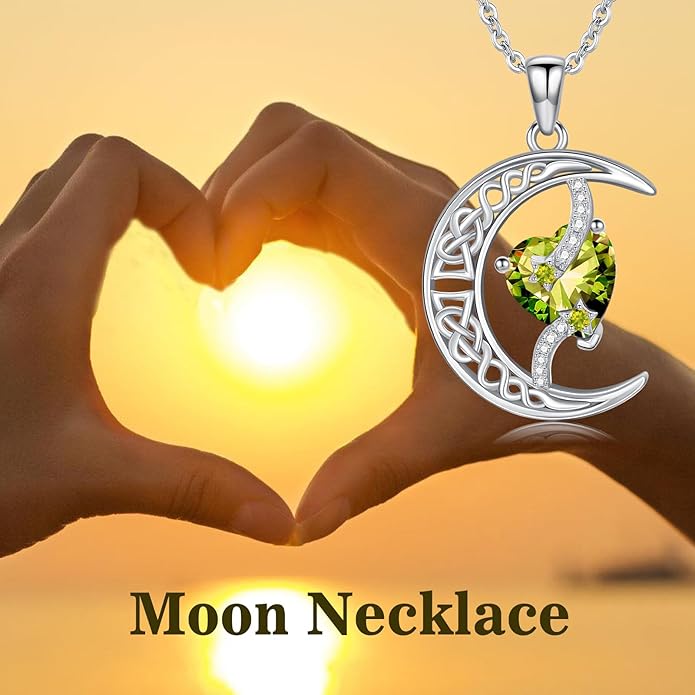 TOUPOP Moon and Star Birthstone Necklace for Women 925 Sterling Silver Celtic Moon Jewelry Birthday Christmas Gifts for Her Girlfriend