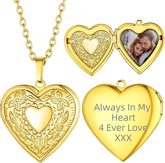 Supcare Locket Necklace That Holds Pictures-Engraved Photo Pendant Custom Jewellery Gifts for Men Women (with Jewellery Gift Box)