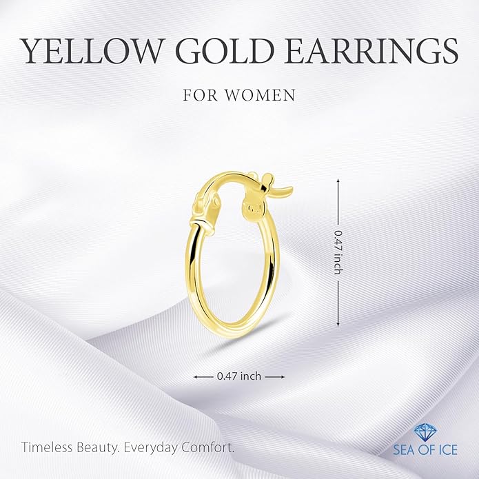 SEA OF ICE 925 Sterling Silver Hoop Earrings for Women - Hypoallergenic Earrings for Women in Sterling Silver, Yellow Gold, Rose Gold or Black Rhodium | Sizes 12MM, 15MM, 20MM or Multipack