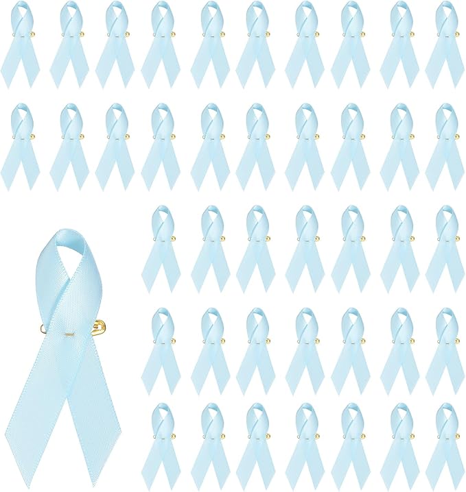 PATIKIL 50 Pcs Polyester Ribbon Satin Pins, Satin Ribbon with Safety Pins for Charity Public Social Event Party Clothing Decoration Anniversary, Light Blue