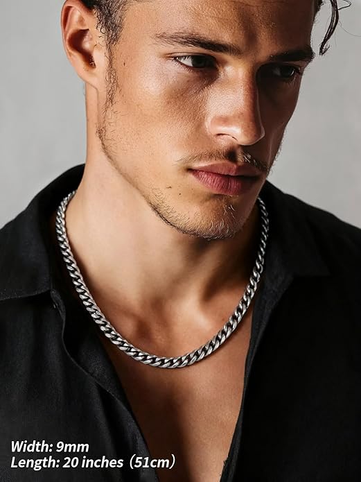 FindChic Cuban Link Chain for Men, 6/9/12mm Necklace Chain, Black/Gold Plated/Stainless Steel Necklace, Hypoallergenic & Tarnish-Proof Men's Jewelry Hip Hop Accessories, 18-30" Length Options