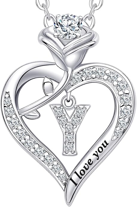 DWWGE Rose Heart Pendant Necklace Gifts for Wife, Engraved 'I love you' Gift for Wife Girlfriend, Anniversary Birthday Eternity Jewelry Present for Women, Moissanite Necklace Gift for Her