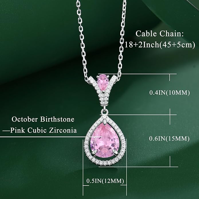 Birthstone Necklace 925 Sterling Silver Tear Drop 5A Cubic Zirconia Pendant Necklace Jewelry Birthday Gifts for Women
