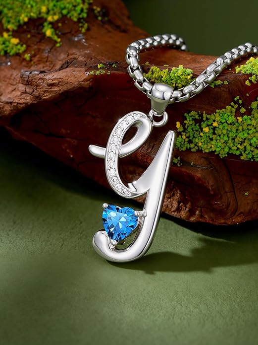 Christmas Gifts for Women Alphabet A to Z Initial Birthstone Pendant Necklaces for Women - 18k White Gold Plated Personalized Name Jewelry Valentine Mothers Day Birthday Gifts for Women Her Girlfriend