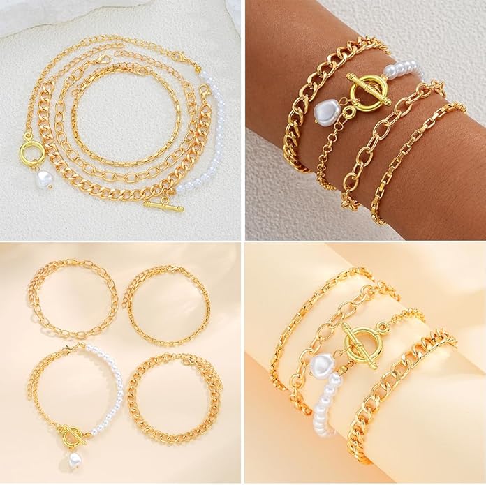 IFNODO 57pcs Gold Jewelry Set With 3 PCS Necklace, 12 PCS Bracelet,20pcs Hoop Stud Earrings,22pcs rings set For Women For Birthday Gifts