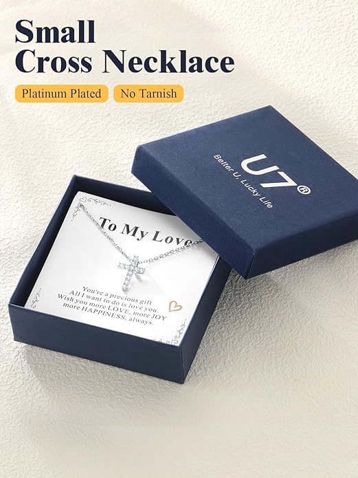U7 Cross Necklace for Women,Silver/14K Gold Large or Small Cross Necklaces with CZ Diamond,Faith Birthday/Christmas Gift for Her Women Mother Daughter Grandmother