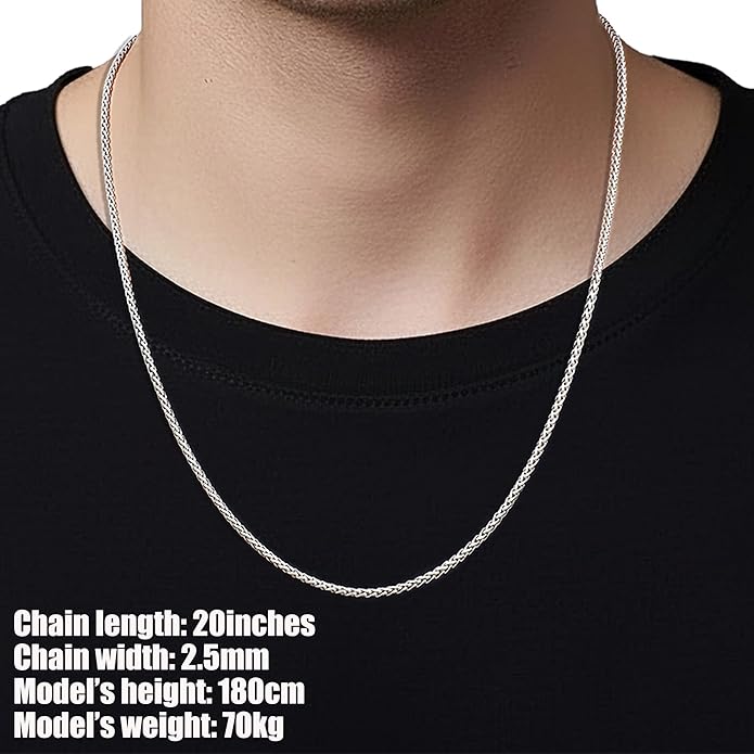 Fiusem Wheat Chains for Men and Women, 2/2.5/3/4/5mm Silver Tone/14K Gold Plated/Black Necklace Chain, Stainless Steel Mens Necklace 16-28 Inch