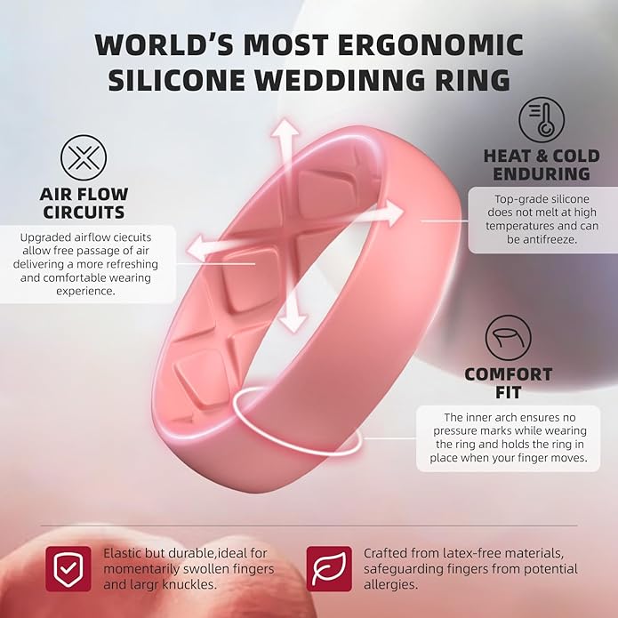 Egnaro Women's Bridal Rings Sets, 6mm Wide, 2mm Thick, Silicone Wedding Rubber Band with Half Size, Inner Arc Ergonomic Breathable Design