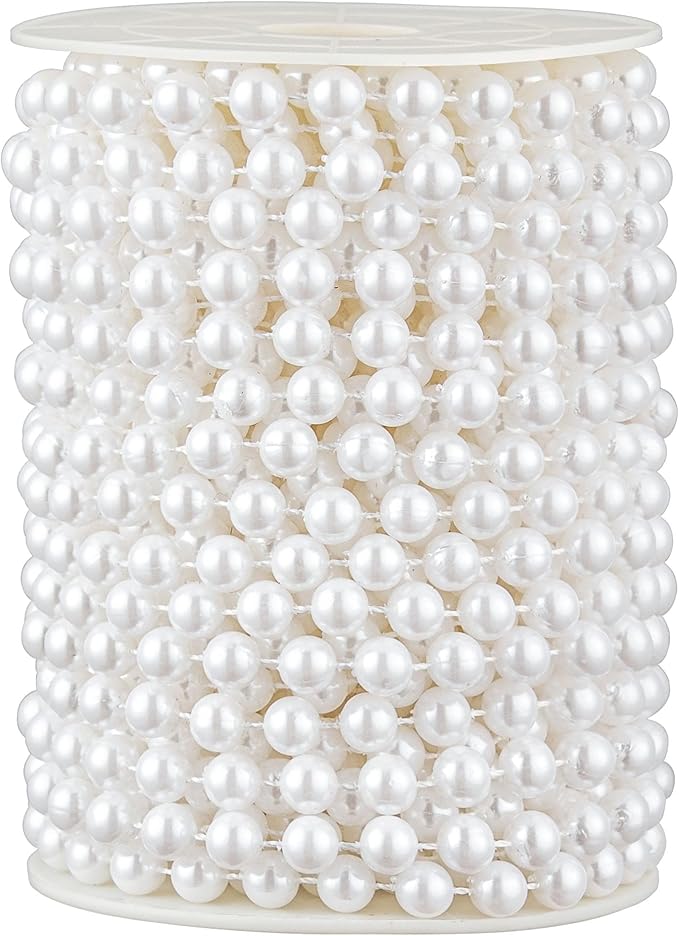 ZPEXRV 48 Feet Faux Pearl Beads Garland 8mm Craft String Pearls for Wedding Centerpiece Christmas Tree and Flowers Decoration DIY (White)