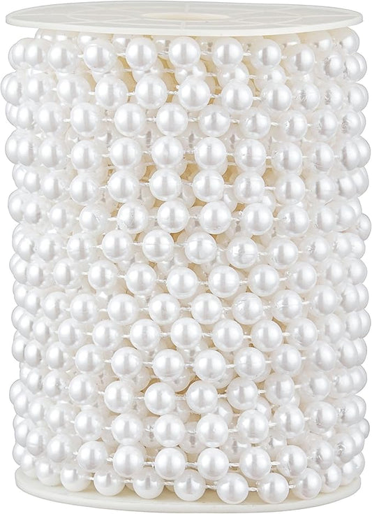 ZPEXRV 48 Feet Faux Pearl Beads Garland 8mm Craft String Pearls for Wedding Centerpiece Christmas Tree and Flowers Decoration DIY (White)