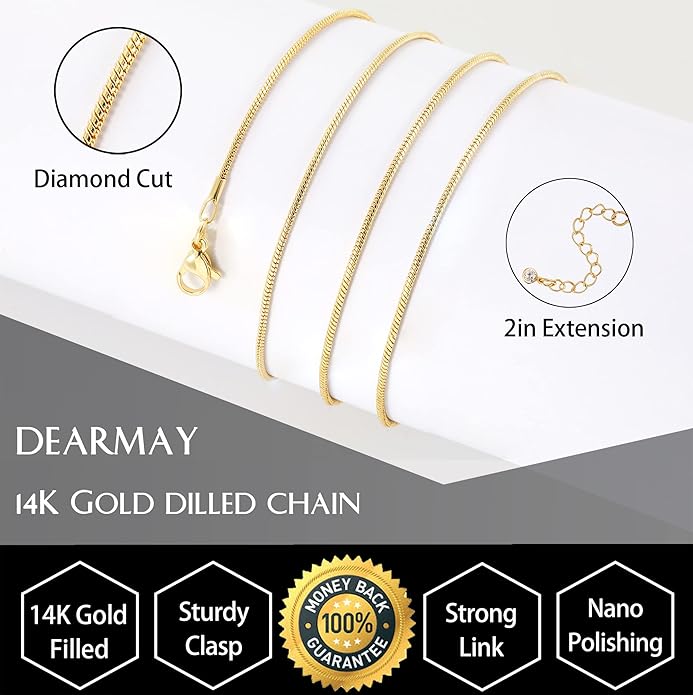 DEARMAY 14K Gold Plated Necklaces for Women, Dainty Gold Herringbone Choker Necklace Thin Layered Snake Chain Jewelry for Gifts