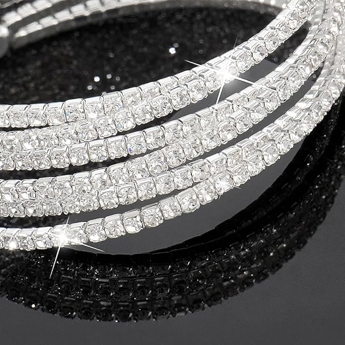 Suyi Rhinestone Bracelet for Women Silver Multilayer Cuff Bracelet Craystal Braidal Bracelets