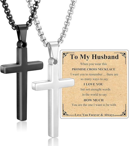 Valentines Day Matching Couple Stuff Cross Necklaces Idea Gifts for Men Women, Anniversary Birthday Engagement Gifts for Couple Boyfriend Girlfriend Husband Wife Love You Forever Cross Necklaces