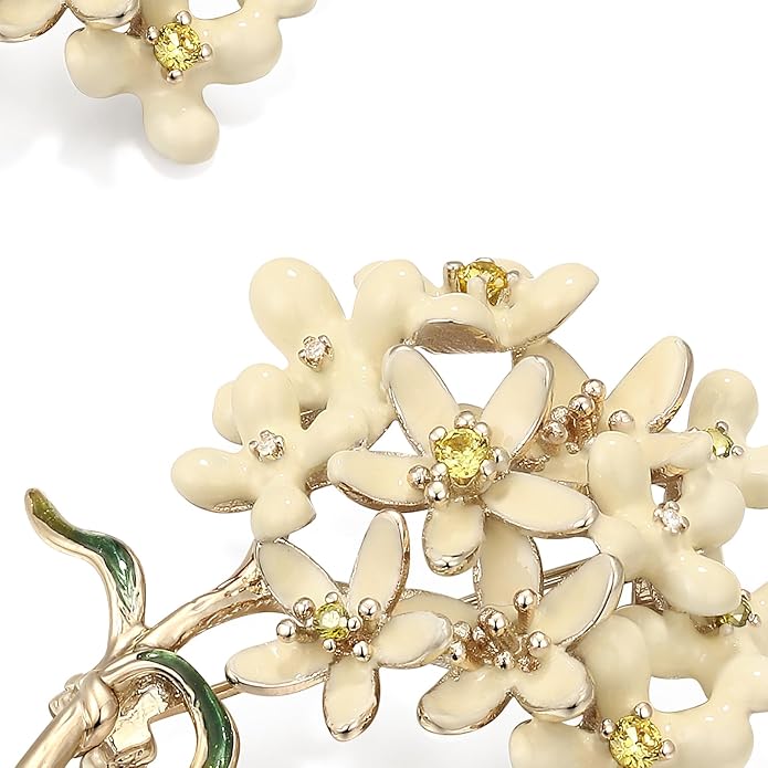 Irises Flower brooches and pins for women, Hand-driping Oil brooch pins inlaid with artificial crystals, SHE'S FREE STYLE JUST FOR YOU Green leaf safety pins enameled jewelry pins and brooches