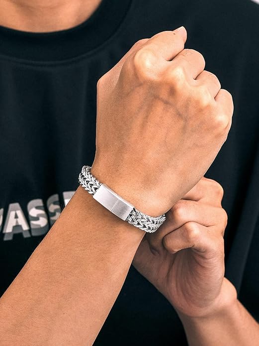 Richsteel Bracelets for Men 6mm/10mm/12mm Width Stainless Steel With Sturdy Clasp Franco Curb Chain Mens Bracelet 7.4/8.2/9 Inches Length