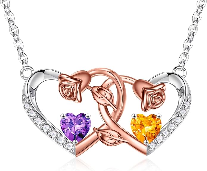 Iefil Chrismas Gifts for Wife - 925 Sterling Silver Rose Birthstone Necklace, Stocking Stuffers for Women Wife Girlfriend Mom