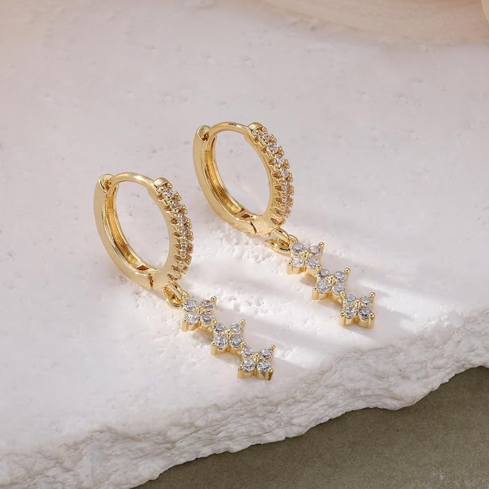 14K Gold Plated Dangle Earrings for Women - Dainty, Trendy, Hypoallergenic CZ Drop Earrings - Simple Long Dangling Jewelry
