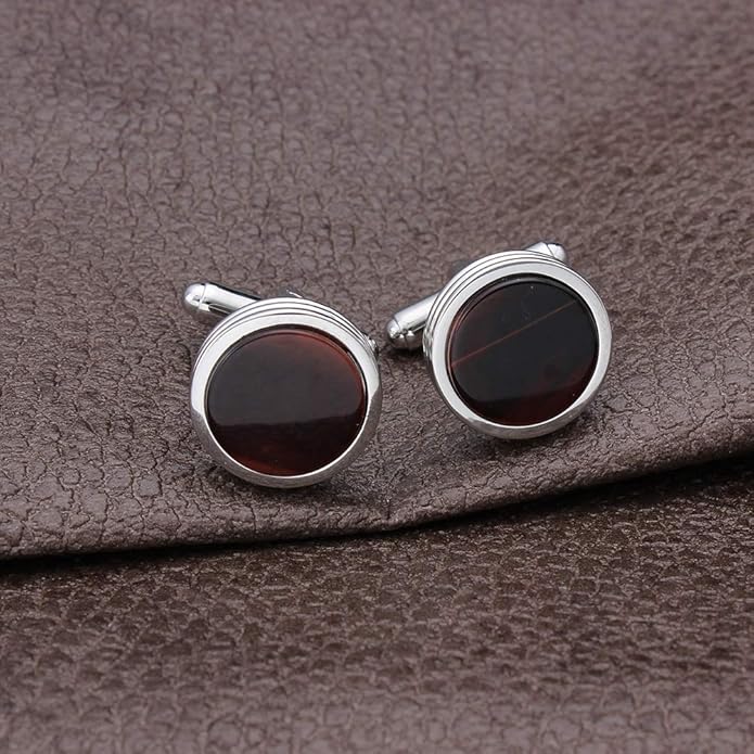 Mens Cufflinks and Studs Set for Tuxedo Shirt Mother of Pearl with a Gift Box (Tiger Eye Stone)