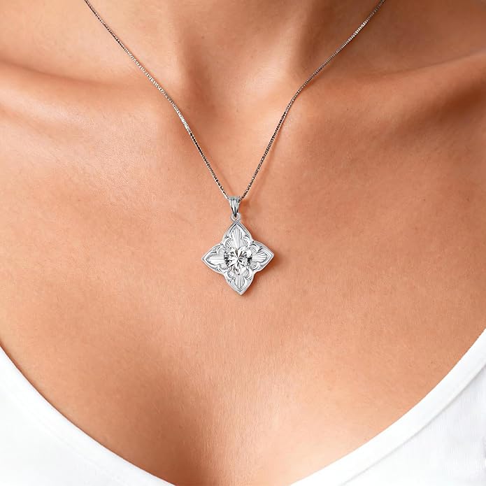 Delicate Four-Leaf Clover Charm Necklace with January Birthstone - S925 Silver, Gift Idea