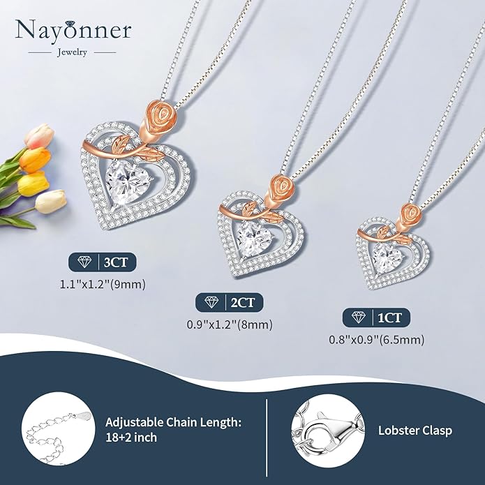 Moissanite Heart Necklaces for Women, 18K White Gold Plated 925 Sterling Silver 1-3CT Moissanite Pendant Jewelry Wedding Anniversary Birthday Christmas Gifts for Wife Mom Girlfriend Sister Grandma