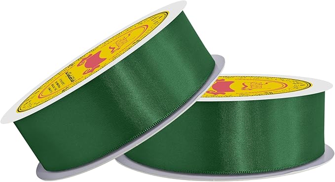 LEEQE 100 Yards Forest Green Satin Ribbon Polyester Ribbon for Gift Wrapping Very Suitable for Weddings Party Hair Bow Invitation Decorations and More（1-1/2 inch X 50Yards X 2 Roll）