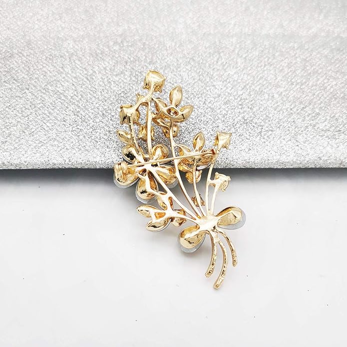 YOQUCOL Red Colour Zircon Crystal Poppy Flower Bouquet Shape Brooch Pins for Woman Gift