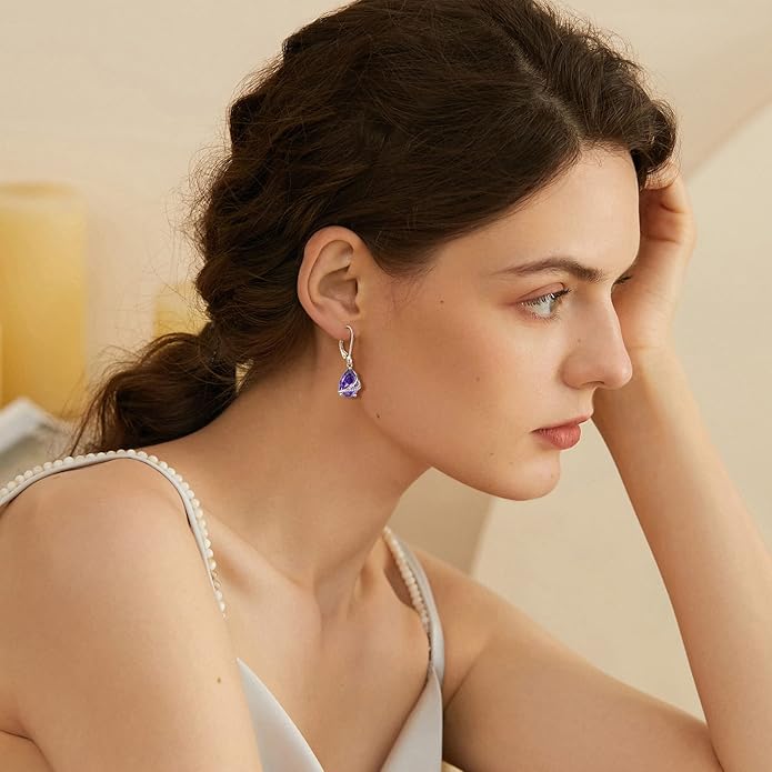 Birthstone Dangle Drop Earrings for Women 925 Sterling Silver Teardrop Leverback Earrings Jewelry Gifts for Wife Mother Her