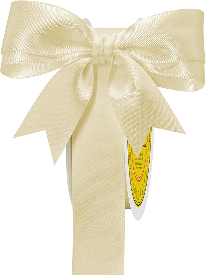 LEEQE Double Face Cream Satin Ribbon 7/8 inch X 25 Yards Polyester Cream Ribbon for Gift Wrapping Very Suitable for Weddings Party Hair Bow Invitation Decorations and More