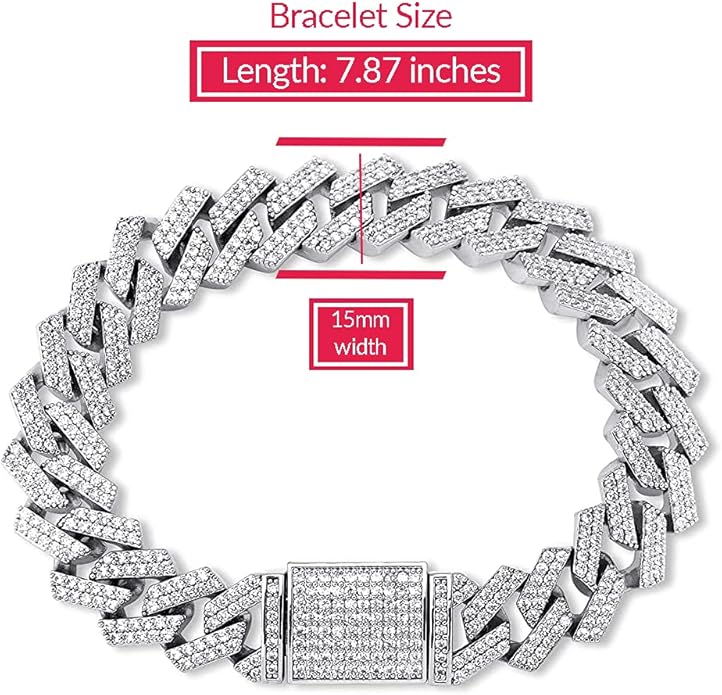 EMESLY Miami Cuban Link Chain 14K Gold Plated Necklace (16, 18, 20, 22, 24, 30 Inches Length); Hip Hop Bracelet (8" Length) for Men & Women; Perfect Iced Out Bling Jewelry Gift