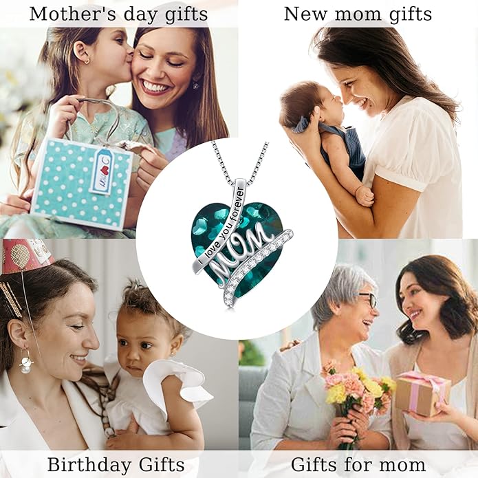 Mothers Day Gifts for Mom s925 Sterling Silver I Love You Forever Love Hear Mon Pendant Necklace with 12 Birthstone Jewelry Birthday Christmas Gifts for Women Grandma Mom Nana From Duaghter Son