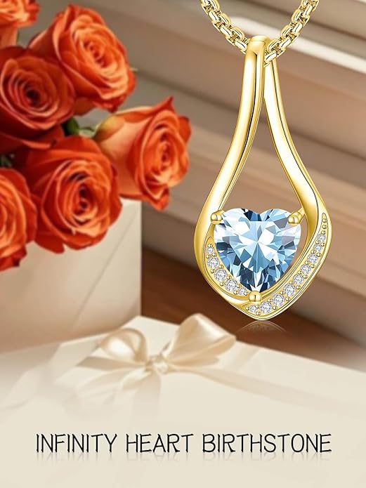 Birthstone Necklaces for Women,18k Yellow/White Gold Plated Forever Love Heart Infinity Pendant Necklace Anniversary Jewelry Christmas Birthday Gifts for Women Her Wife Girlfriend