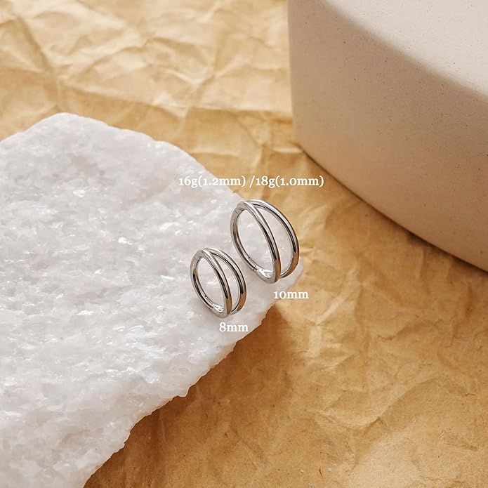 2 PCS Small Cartilage Double-Hoop Helix Conch Piercing Earrings With Cubic Zirconia For Women Trendy 14K Gold Plated Titanium Surgical Stainless Steel Sets Jewelry