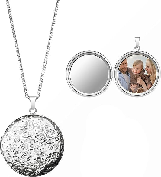 Locket Necklace for Women Girls, 18” Jewelry Chain, Picture Photo Inside, Cadenas para mujer, Personalized Custom Name Gold Locket, Customized Couples Locket, Silver, Rose Gold, Gold