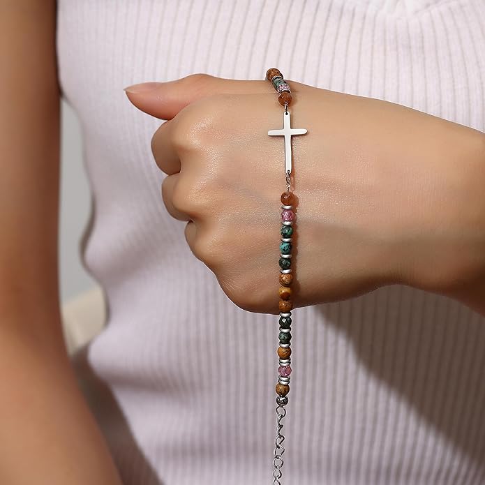 TONY & SANDY Christian Cross Bracelet for Women, Stocking Stuffers for Women, Confirmation Baptism Easter Gifts, Unique Gift for Friends Daughter Mom Sister in Christ on Birthday Christmas