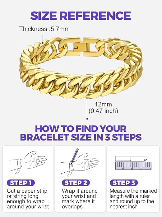 Richsteel Cuban Link Chain Bracelets 8/12/17mm Width Stainless Steel Chain Wrist Bracelets for Men, 7.4/8.2/9 Inch Length Classic Jewelry for Christmas/Valentine's Day/Birthday