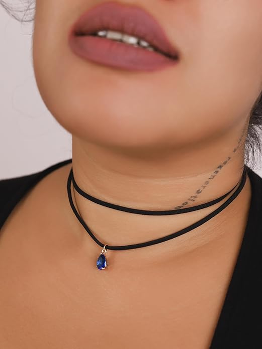 Sacina Layered Black Choker Necklace, Glass Teardrop Chocker, Black Necklace, Gothic Goth Boho Choker, Christmas Jewelry Gift For Women